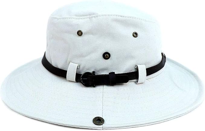 白色帆布中性款宽边太阳船帽,尺码 s/m